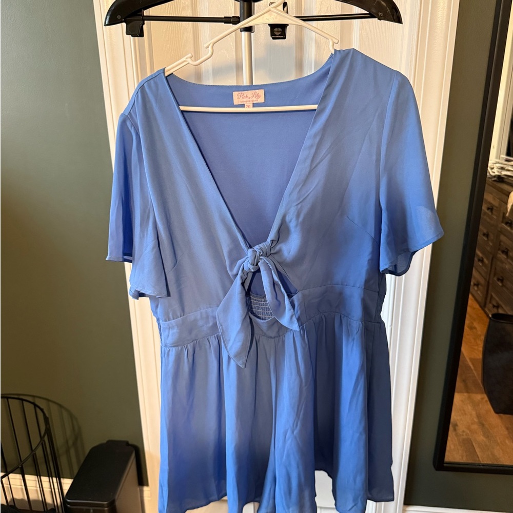 Pink Lily Sky Blue Tie-Front Romper